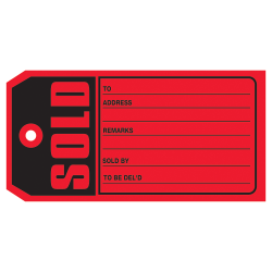 Partners Brand "Sold" Tags, #5, 4 3/4" x 2 3/8", Red, Box Of 1,000