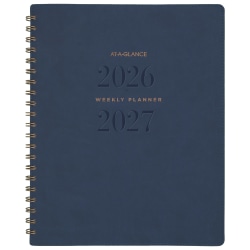 AT-A-GLANCE® Signature Collection Academic 2026-2027 Weekly Monthly Planner, Navy, Large, 8 1/2" x 11"