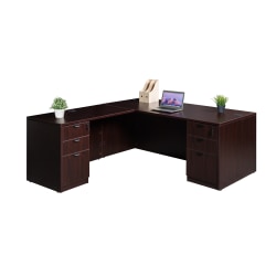 Boss Office Products Holland Series 71"W Executive L-Shaped Corner Desk With 2 File Storage Pedestals, Mahogany