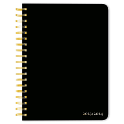 2023-2024 Plato Weekly/Monthly 18-Month Desk Planner, 6" x 7-3/4", Black Solid, July to December