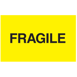 Tape Logic® Preprinted Shipping Labels, DL2422, "Fragile", 5" x 3", Bright Yellow, Roll Of 500