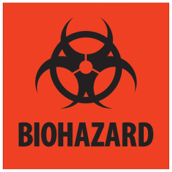 Tape Logic® Preprinted Shipping Labels, DL1283, Biohazard, Square, 4" x 4", Fluorescent Red, Roll Of 500