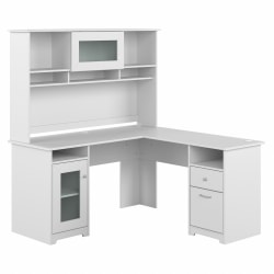 Bush Business Furniture Cabot 60"W L-Shaped Corner Desk With Hutch, White, Standard Delivery