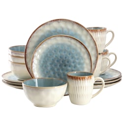 Elama Leann 16-Piece Stoneware Dinnerware Set, Blue/Beige