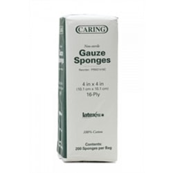 Medline Caring Woven Nonsterile Gauze Sponges, 4" x 4", White, 200 Sponges Per Sleeve, Case Of 10 Sleeves