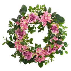 Nearly Natural Hydrangea and Rose 22"H Artificial Wreath, 22"H x 22"W x 5"D, Pink