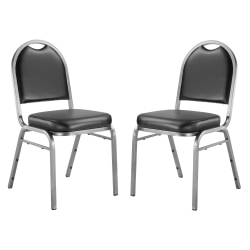 National Public Seating Dome-Back Stacking Banquet Chairs, Vinyl, Panther Black/Silvervein, Set Of 2