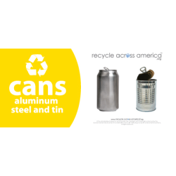 Recycle Across America Aluminum, METAL-0409, Steel And Tin Cans Standardized Recycling Labels, 4" x 9", Yellow