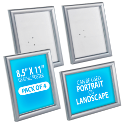 Azar Displays Plastic Counter Snap Vertical/Horizontal Frames, 11"H x 8-1/2"W x 1/4"D, Silver, Pack Of 4 Frames