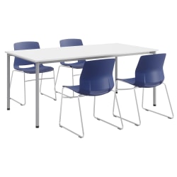 KFI Studios Dailey Table With 4 Sled Chairs, White/Silver Table, Navy/Silver Chairs