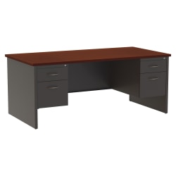 WorkPro® Modular 72"W x 36"D Double-Pedestal Computer Desk, Charcoal/Mahogany