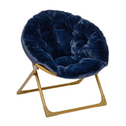 Flash Furniture Gwen  23" Kids Cozy Mini Folding Saucer Chair, Faux Fur Moon Chair for Toddlers and Bedroom, Navy Faux Fur/Soft Gold Frame