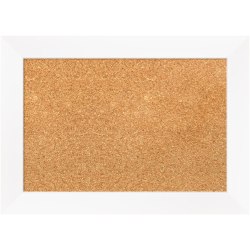 Amanti Art Rectangular Non-Magnetic Cork Bulletin Board, Natural, 21" x 15", Cabinet White Narrow Plastic Frame