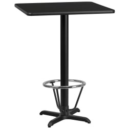 Flash Furniture Square Laminate Table Top With Bar-Height Table Base And Foot Ring, 43-1/8"H x 24"W x 24"D, Black