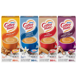 Nestlé® Coffee-mate® Liquid Creamer, Original/French Vanilla/Italian Sweet Crème/Hazelnut Flavor Variety Pack, 0.37 Oz Single Serve x 200