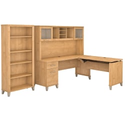 Bush Furniture Somerset 72"W 3 Position Sit to Stand L Shaped Desk With Hutch And Bookcase, Maple Cross, Standard Delivery