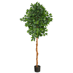 Nearly Natural Ficus 72"H Artificial Plant With Planter, 72"H x 27"W x 16"D, Green/Black