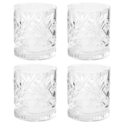 Gibson Home 4-Piece Diamond Embossed Double Old Fashioned Glassware Set, 13 Oz, Clear