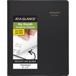AT-A-GLANCE® Academic 2026-2027 18-Month Monthly Planner, Black, Large, 9" x 11"