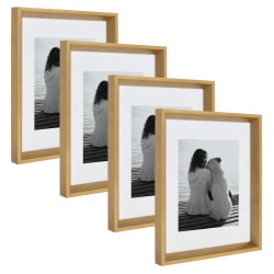 Kate And Laurel Calter Modern Wall Picture Frame Set, 12 1/2" x 15 1/2" With Mat, Gold, Set Of 4