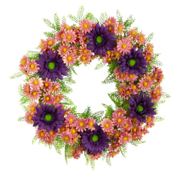 Nearly Natural Mixed Daisy 21"H Artificial Wreath, Purple