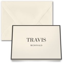 Custom Premium Stationery Folded Note Cards, 5-1/2" x 4-1/4", Edged In Ecru-Ivory, Box Of 25 Cards