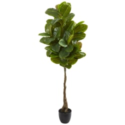 Nearly Natural 65"H Real Touch Rubber Leaf Artificial Tree, 65"H x 22"W x 17"D, Black/Green
