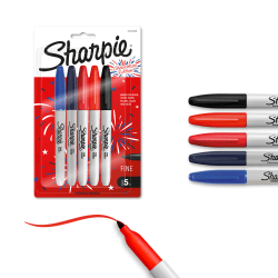 Sharpie® Permanent Markers, Fine Point, Assorted Colors, 5 Count, USA 250th Anniversary Edition