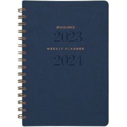 AT-A-GLANCE® Signature Collection Academic 13-Month Weekly/Monthly Planner, 5-1/2" x 8-1/2", Navy, July 2023 to July 2024, YP200A20