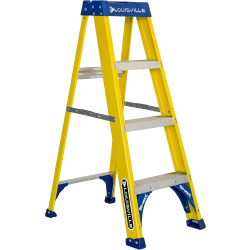 Louisville Fiberglass 4-Step Step-Ladder, 250 Lb Capacity, 20" x 46", Yellow/Blue