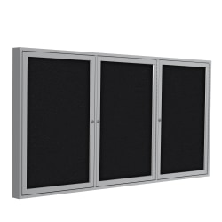 Ghent Traditional 3-Door Enclosed Fabric Bulletin Board, 36" x 72", Black, Satin Aluminum Frame
