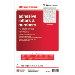 Stick-On Vinyl Indicators, Letters And Numbers, Helvetica, White, 1/2"