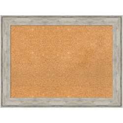 Amanti Art Rectangular Non-Magnetic Cork Bulletin Board, Natural, 33" x 25", Crackled Metallic Plastic Frame