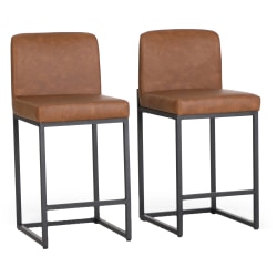 ALPHA HOME PU Leather Counter-Height Stools With Backs, Brown/Black, Set Of 2 Stools