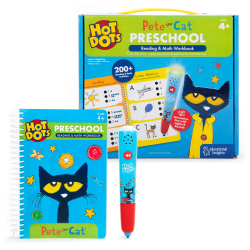 Educational Insights Hot Dots Pete the Cat Preschool Reading & Math Activity Book & Hot Dots Pen