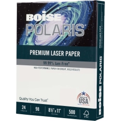 Boise POLARIS® Premium Laser Paper, Letter Size (8 1/2" x 11"), 98 (U.S.) Brightness, 24 Lb, FSC® Certified, White, Ream Of 500 Sheets