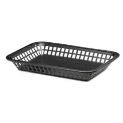 Tablecraft Rectangular Plastic Platter Baskets, 1-1/2"H x 7-3/4"W x 10-3/4"D, Black, Pack Of 12 Baskets