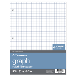 Office Depot® Brand Quadrille-Ruled Notebook Filler Paper, 8 1/2" x 11", White, Pack Of 500 Sheets
