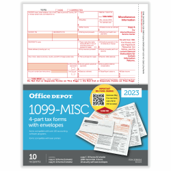 Office Depot® Brand 1099-MISC Laser Tax Forms And Envelopes, 4-Part, 2-Up, 8-1/2" x 11", Pack Of 10 Form Sets