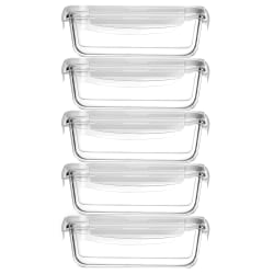 NutriChef Stackable Borosilicate Glass Food Storage Containers Set, 2-5/8"H x 5-3/4"W x 7-1/2"D, Clear, Set Of 10 Pieces