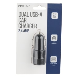 Vivitar Dual USB-A Car Charger, Black, NIL6001-BLK-STK-24