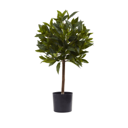 Nearly Natural Sweet Bay Mini Ball Topiary 24"H Plastic Tree With Pot, 24"H x 15"W x 15"D, Green
