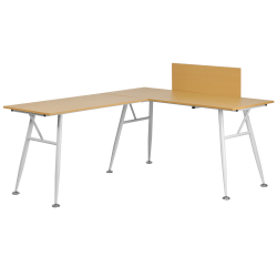 Flash Furniture 90"W Contemporary L-Shaped Computer Desk, Beechwood/White