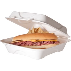 Eco-Products Sugarcane Clamshell Containers, 3"H x 8"W x 8"D, Pack Of 200 Containers