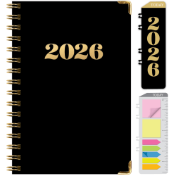2025-2026 Global Excello Brands Large Print Hardcover Fashion Weekly/Monthly Planner, 5-1/2" x 8", Black Gold Numbers, November 2025 To December 2026