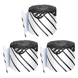 Carson Dellosa Education Rolled Scalloped Borders, Kind Vibes Black/White Stripes, 65' Per Roll, Pack Of 3 Rolls