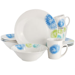 Gibson Home Blue Meadow 12-Piece Fine Ceramic Dinnerware Set, White/Multicolor