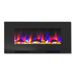 Cambridge Wall-Mount Electric Fireplace With Multicolor Flames, Driftwood Log, 42", Black