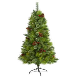 Nearly Natural Montana Mixed Pine 60"H Artificial Christmas Tree With Pine Cones, Berries And Bendable Branches, 60"H x 33"W x 33"D, Green