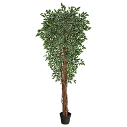Nearly Natural Variegated Ficus 70"H Artificial Plant With Planter, 70"H x 18"W x 18"D, Green/Black